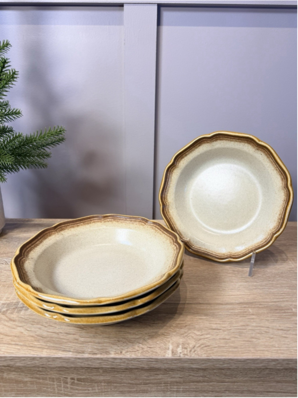 Set of 4 Mikasa Whole Wheat E8000 Soup Cereal Bowls 8.5" Vintage Stoneware Japan